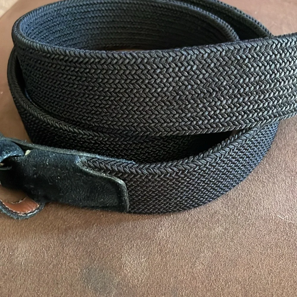 Men's Black Woven Belt Size 34 with Silver Buckle